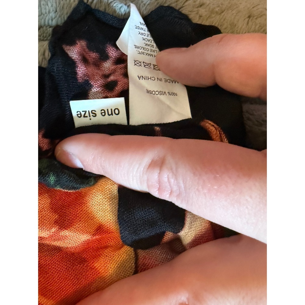 Floral Kimono Wrap Black Pink Orange Viscose Open Front Shawl One Size - Picture 4 of 4